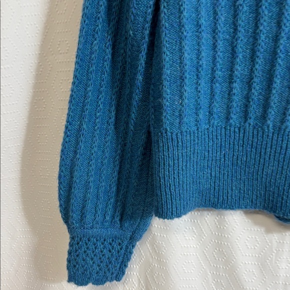Sundance Catalog Alpine Kiss Cable Cardigan Wool Blend Blue Sweater - Picture 7 of 7